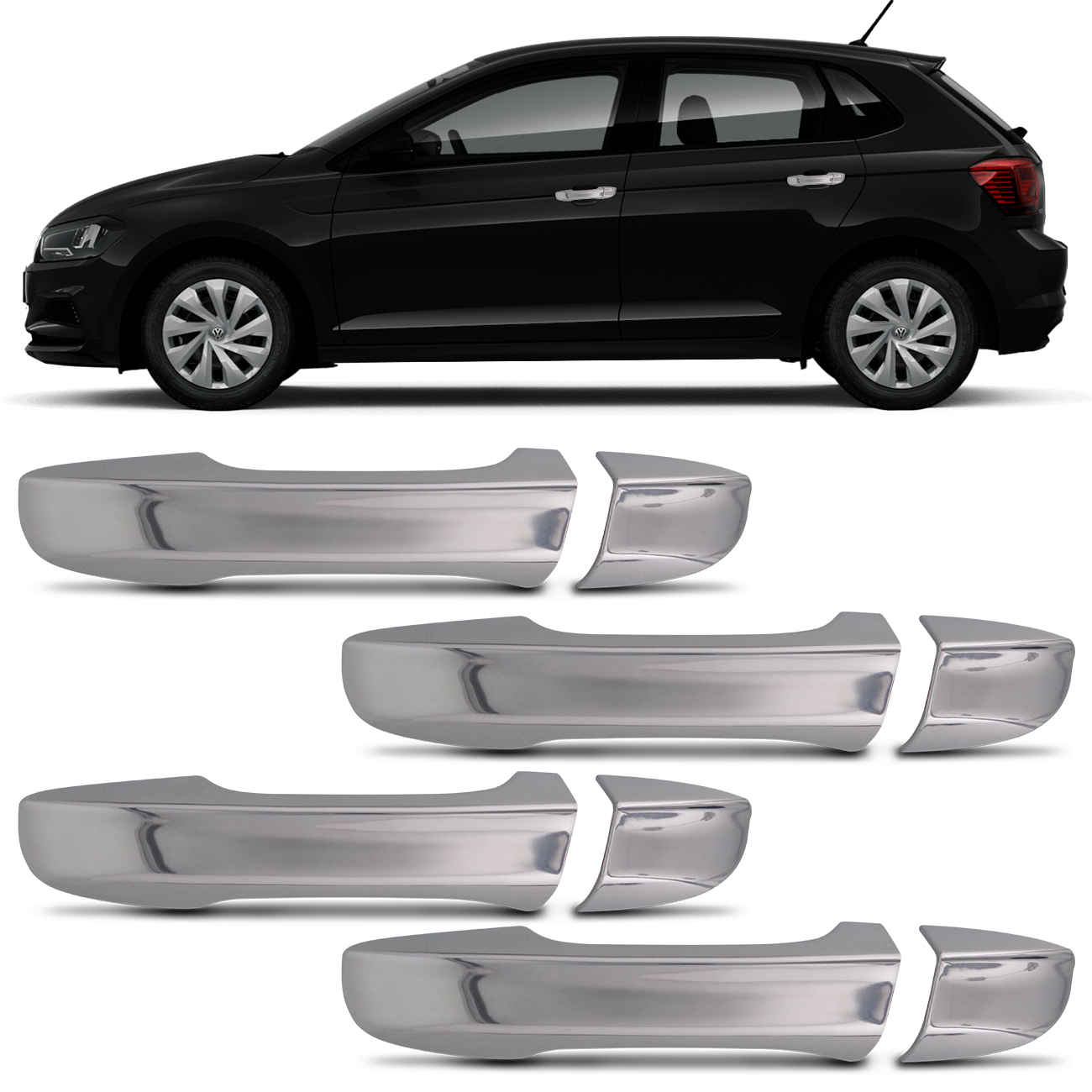 Kit Aplique Cromado Maçaneta Novo Polo 2018 2019 2020 sem Furo 4 Portas MIni Golf