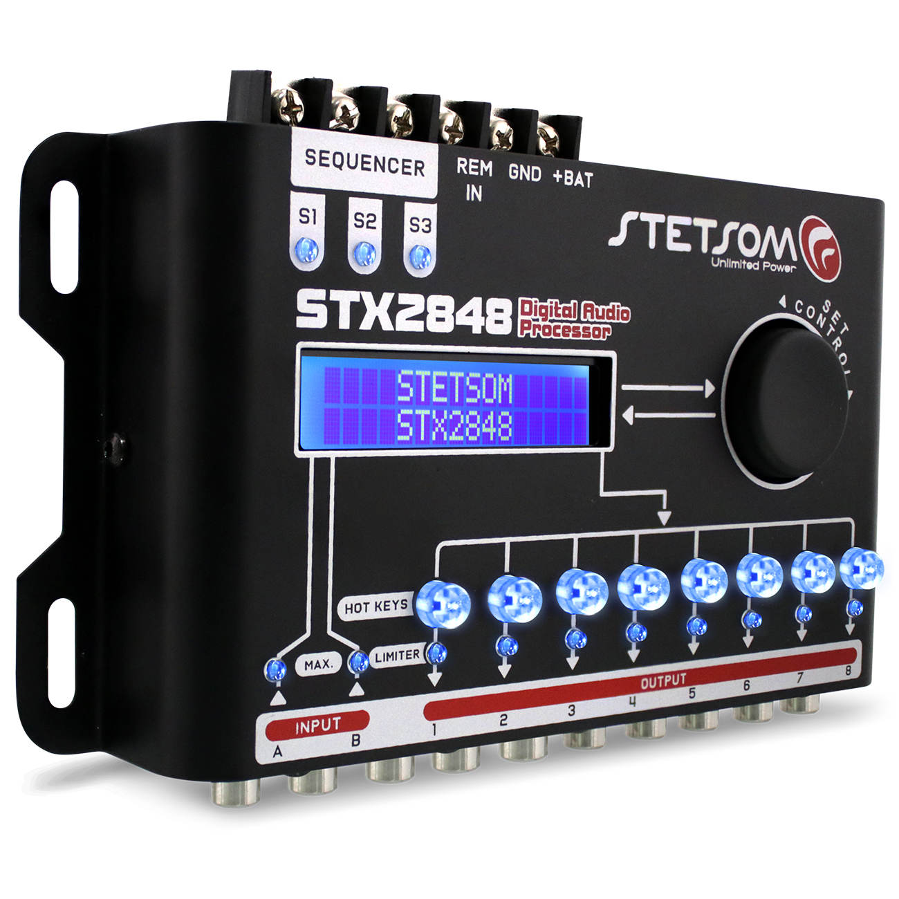 Processador de Áudio Digital Stetsom STX2848 2 Canais 8 Saídas 15 Bandas