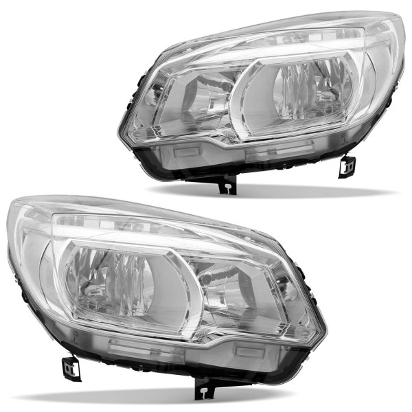 Encontraproduto.com.br - Par Farol S10 2012 2013 2014 2015 2016 Máscara Cromada Foco Duplo Pisca Embutido