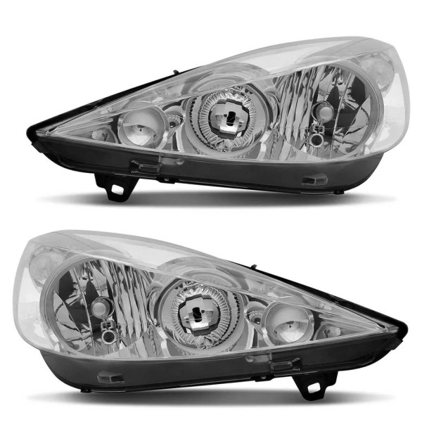 Encontraproduto.com.br - Par Farol Peugeot 207 2007 a 2015 Máscara Cromada Foco Duplo