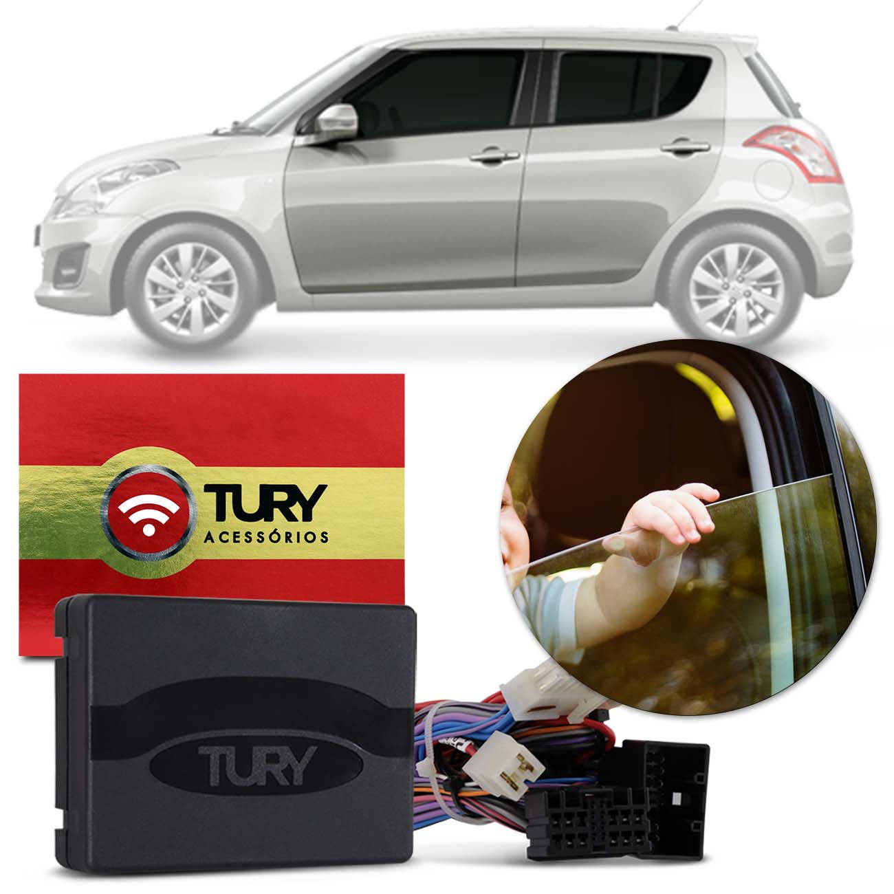Módulo Vidro Elétrico Suzuki Swift 2015 a 2019 4 Portas Conexão Plug Antiesmagamento Tury 4.28 CI