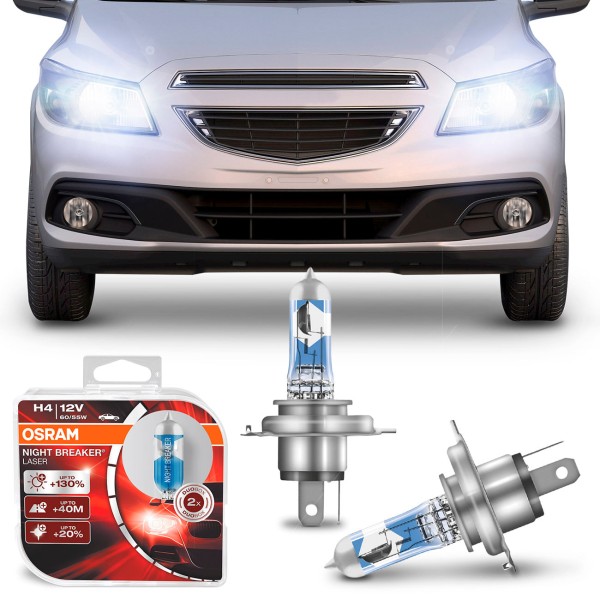 Encontraproduto.com.br - Par Lâmpada Osram Halógena H4 Onix 2012 2013 2014 2015 3900K Night Breaker 55W 12V Farol