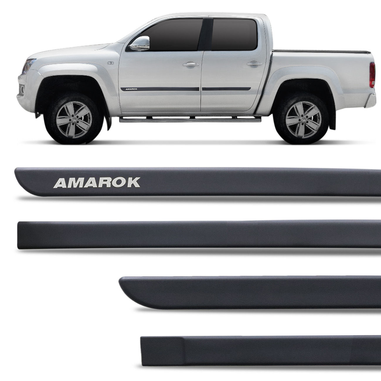 Jogo de Friso Lateral Tipo Borrachão Volkswagen Amarok Preto Fosco Grafia Personalizada