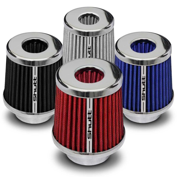 Encontraproduto.com.br - Filtro de Ar Esportivo Duplo Fluxo 72mm Cônico Lavável Shutt Base Cromada Maior Potência Tuning