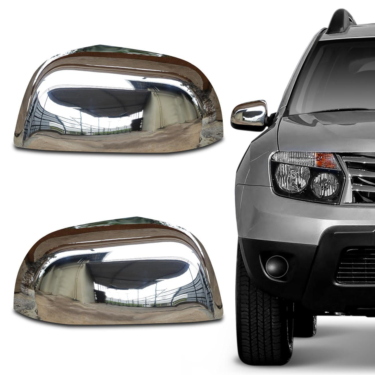 Aplique Capa Retrovisor Renault Oroch Duster 2015 a 2018 Cromado Encaixe Sob Medida