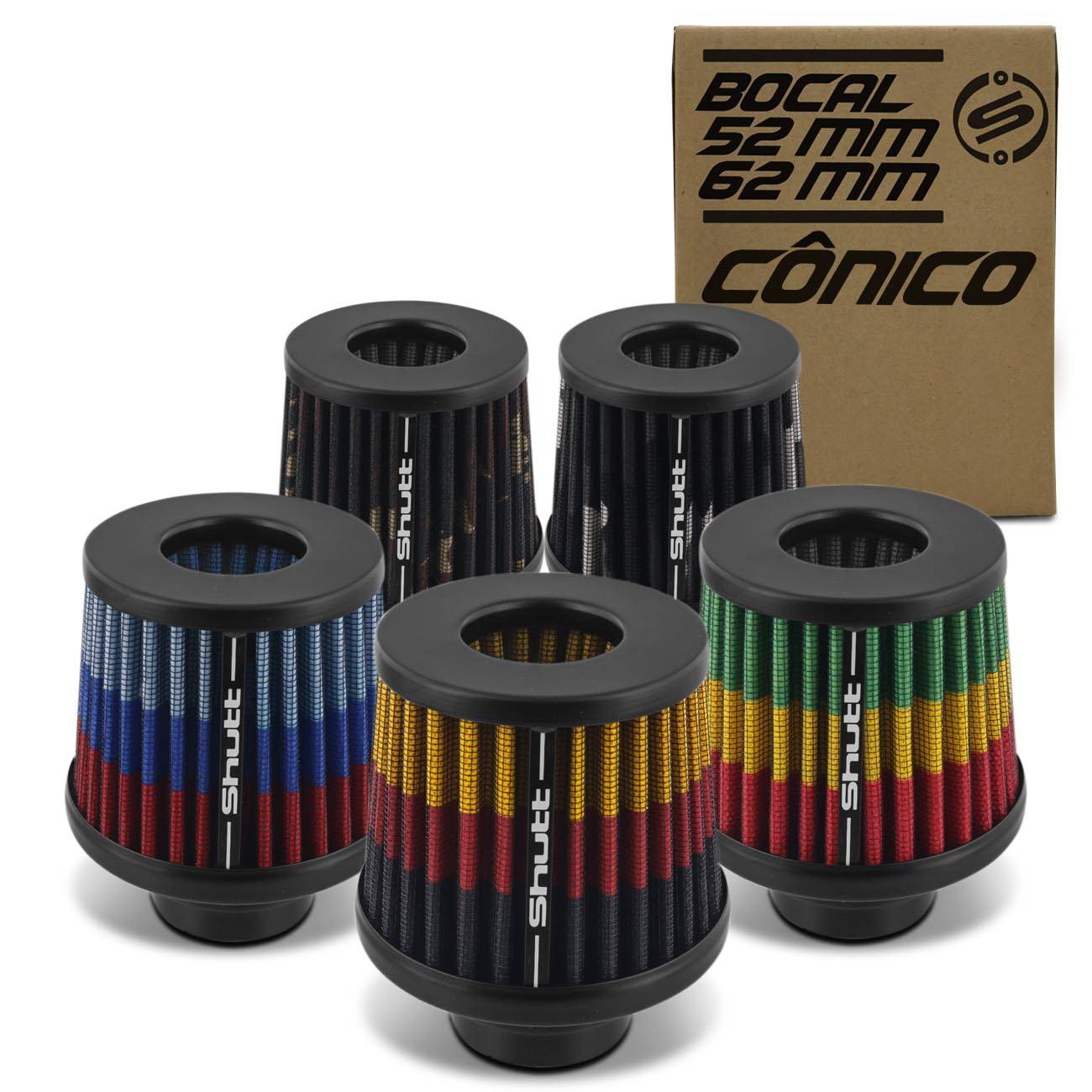 Filtro De Ar Esportivo Tunning Duplofluxo 52 62Mm Cônico Lavável Especial Shutt Base Maior Potência