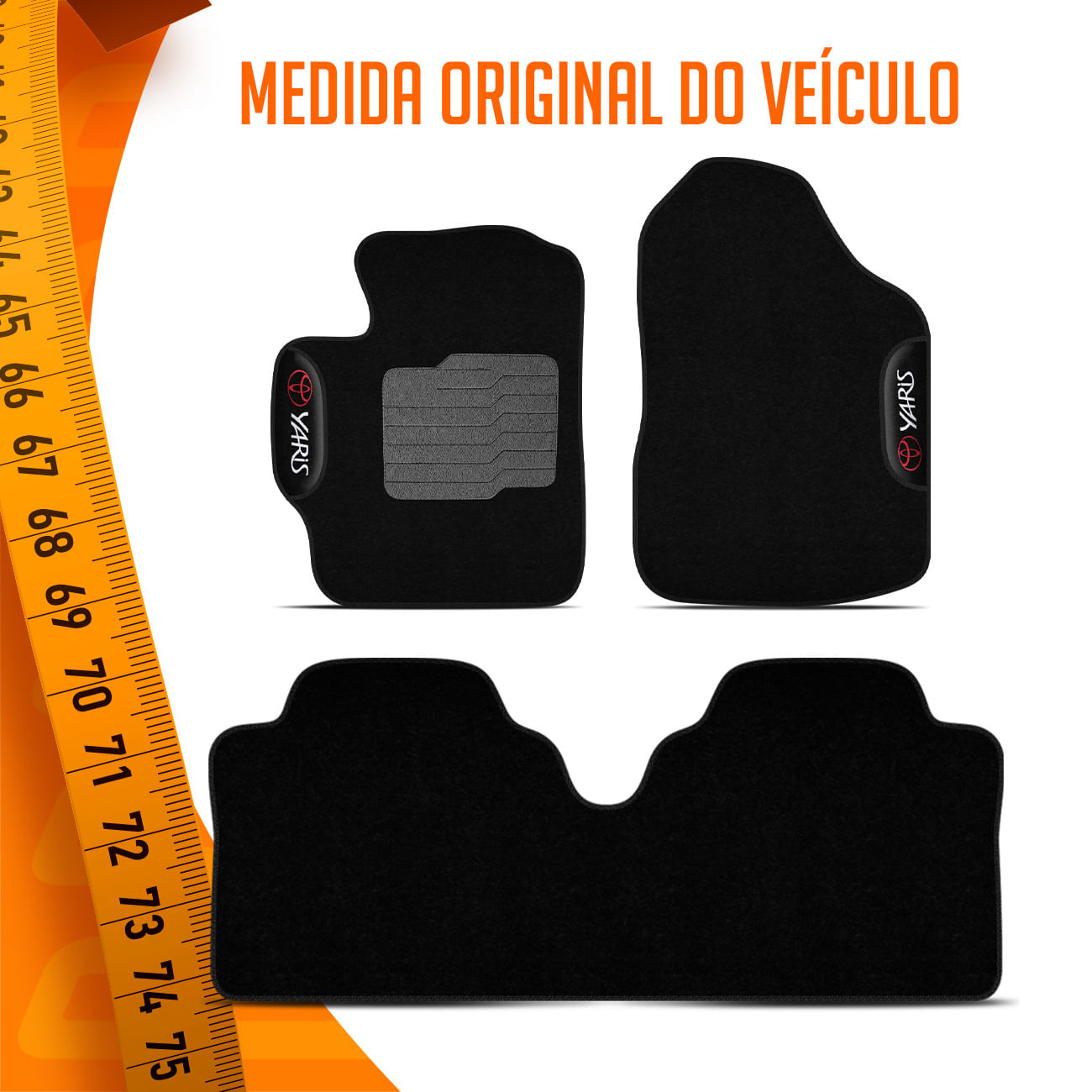 Encontraproduto.com.br - Jogo de Tapetes Carpete Yaris Hatch Sedan 2018 2019 2020 Preto com Grafia Bordado 3 Peças