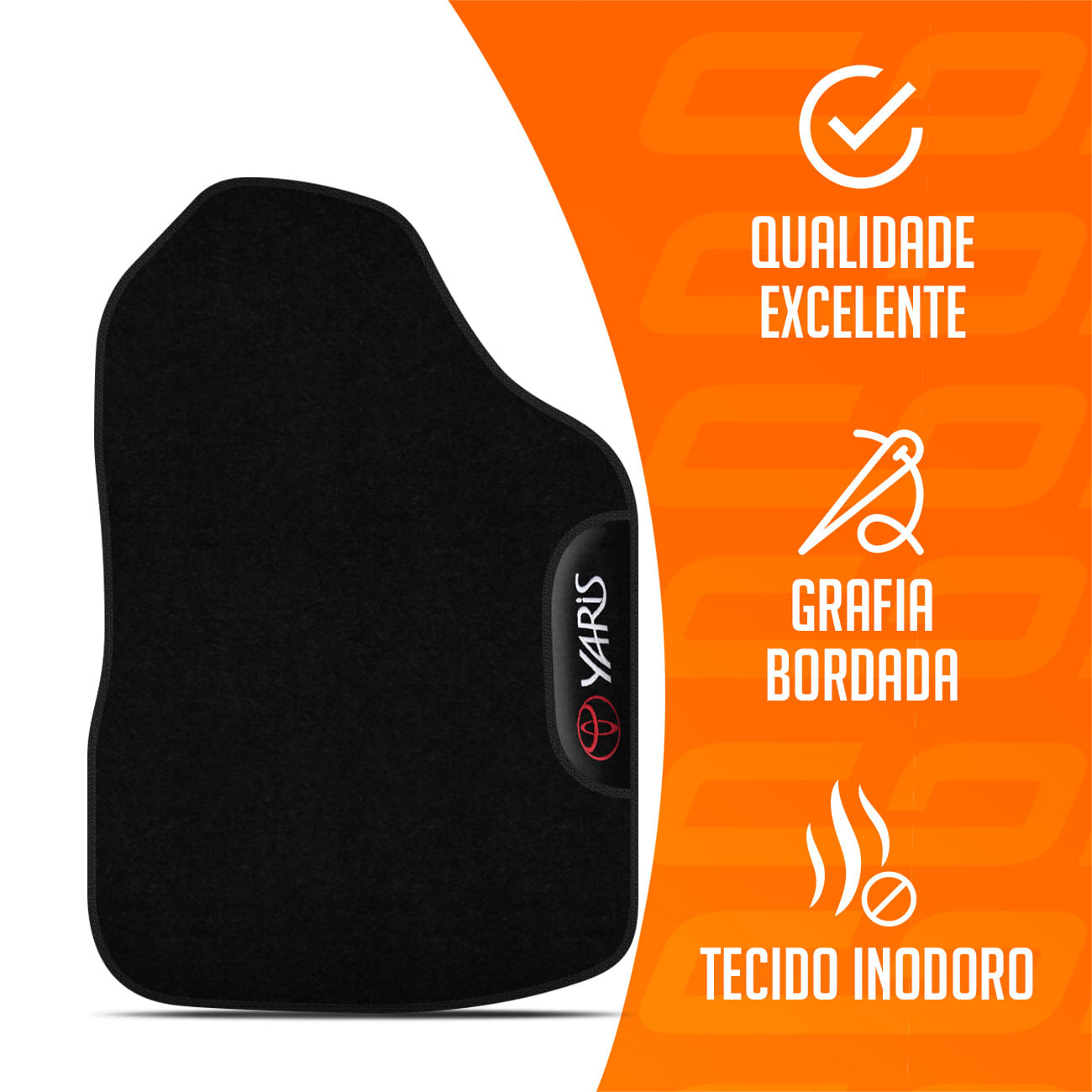 Encontraproduto.com.br - Jogo de Tapetes Carpete Yaris Hatch Sedan 2018 2019 2020 Preto com Grafia Bordado 3 Peças