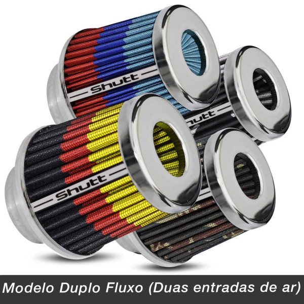Encontraproduto.com.br - Filtro De Ar Esportivo Duplofluxo 62 72Mm Cônico Lavável Shutt Base De Aço Cromada Potência Tuning