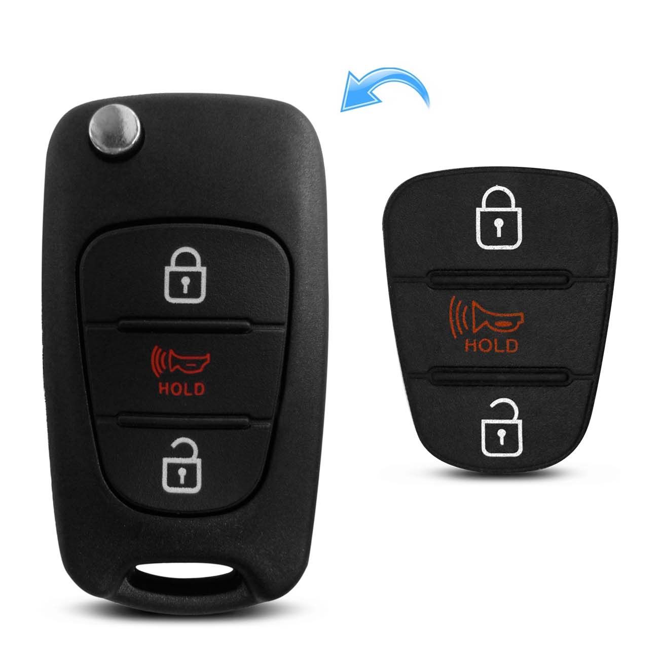Capa Botão Chave Canivete Kia Soul 2012 A 2018 Hyundai I30 2010 A 2016 3 Botões Borracha Reposição