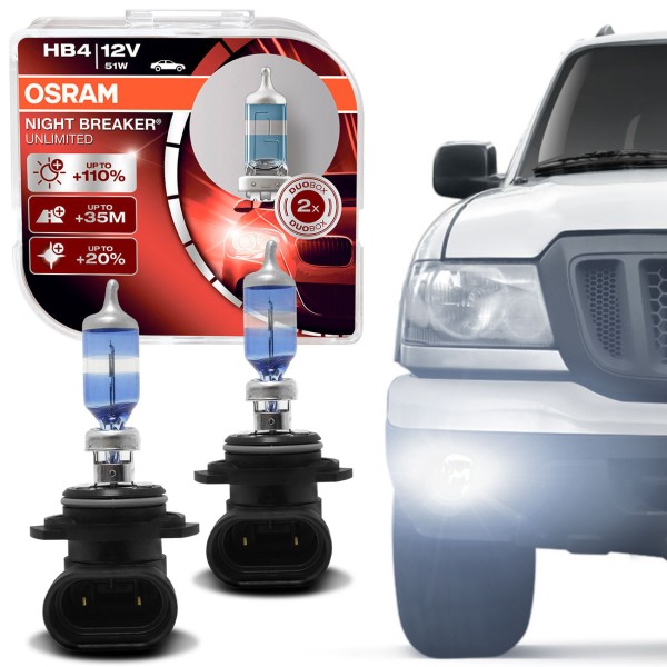 Encontraproduto.com.br - Par Lâmpada Osram Halógena HB4 Ford Ranger 2004 a 2012 3900K Night Breaker 12V 51W Efeito Xenon