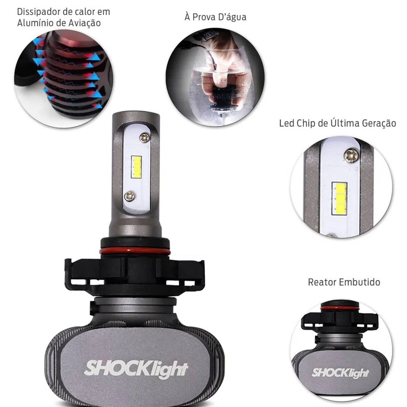 Encontraproduto.com.br - Par Lâmpadas Ultra LED H16 6000K 10000LM Shocklight Titanium com Reator Efeito Xênon Farol Carro