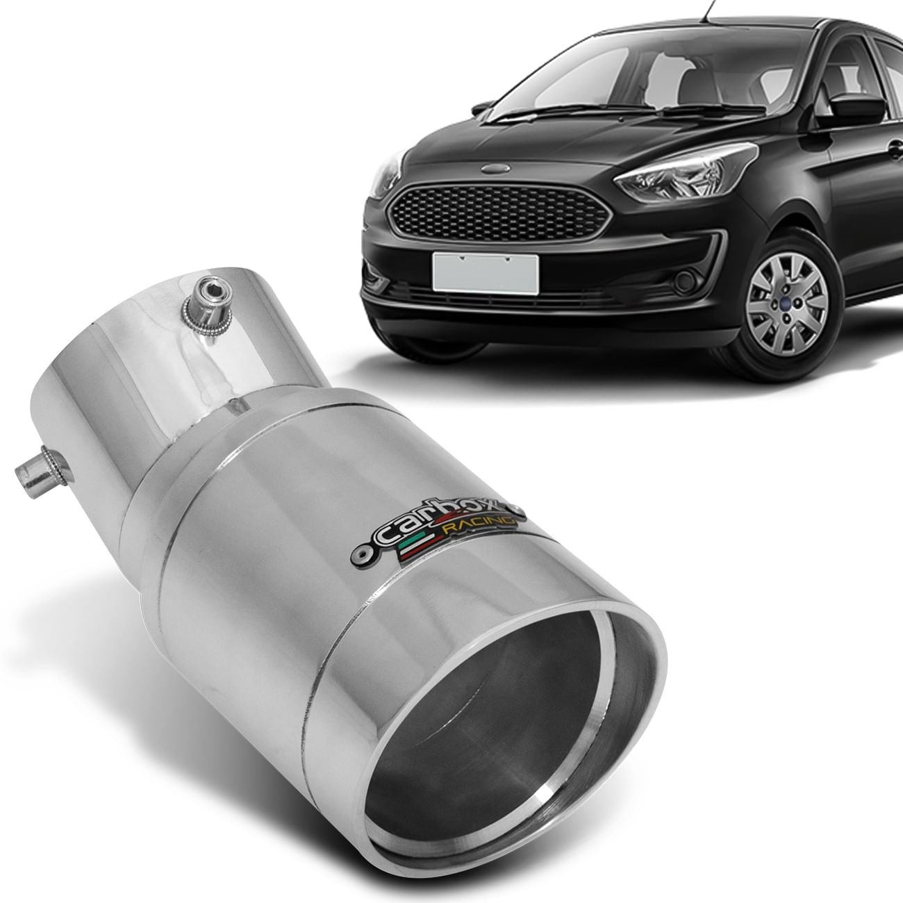 Ponteira Escapamento Esportiva Kicks Ka Hatch 2018 2019 Carbox Elite Central Redonda Alumínio Polido