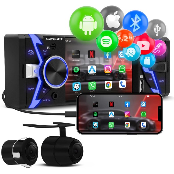 MP3 MP4 MP5 Player Shutt Los Angeles BT 4 Polegadas + Câmera de Ré Colorida 2 em 1 Preta