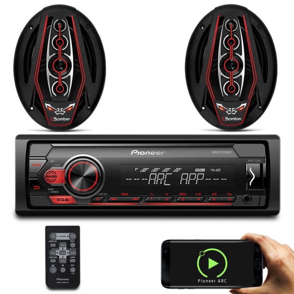 Encontraproduto.com.br - Rádio Automotivo Pioneer MVH-S118UI MP3 Player Media Receiver Android Iphone + Falantes Bicho Papão