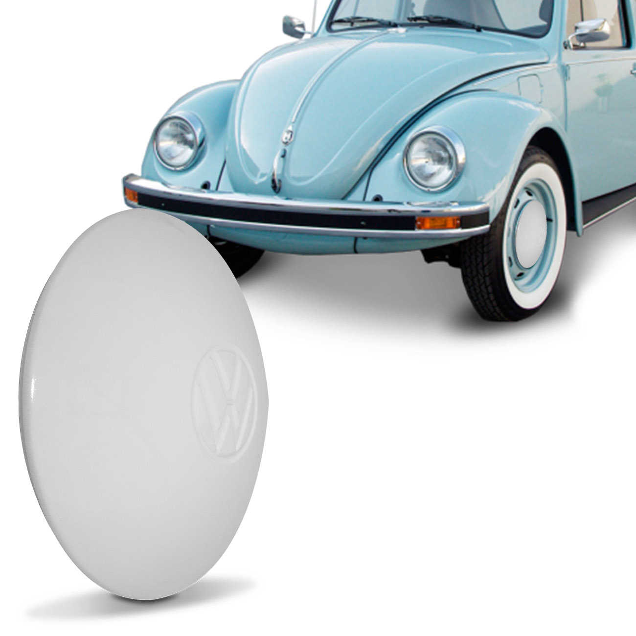 Calota Aro 15 Bojuda Fusca 1953 a 1996 Kombi 1962 a 2014 Branca em Aço Fixação por Encaixe