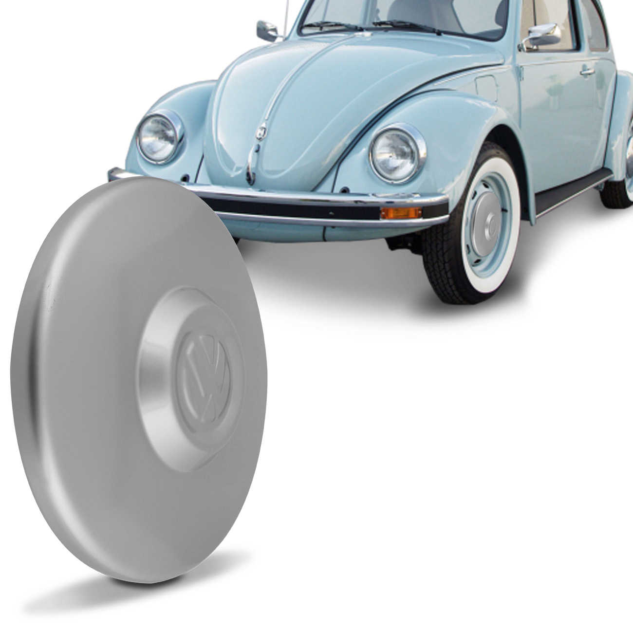 Calota Aro 15 Reta Fusca 1953 a 1996 Kombi 1962 a 2014 Cinza em Aço Fixação por Encaixe
