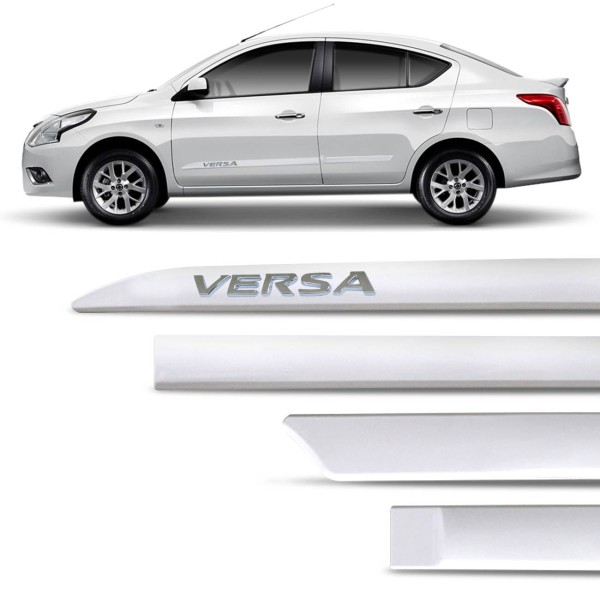 Encontraproduto.com.br - Jogo de Friso Lateral Versa 2011 a 2020 Branco Aspen Facão Grafia Cromado Alto Relevo Tipo Borrachão