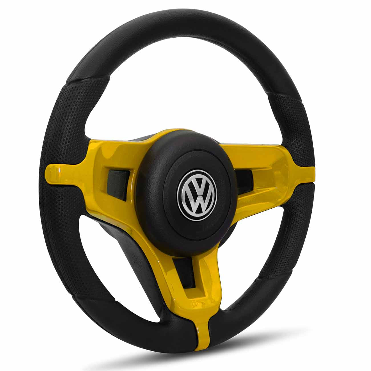 Volante Esportivo Jetta Alemão Universal Preto com Aplique Dourado sem Cubo com Acionador de Buzina