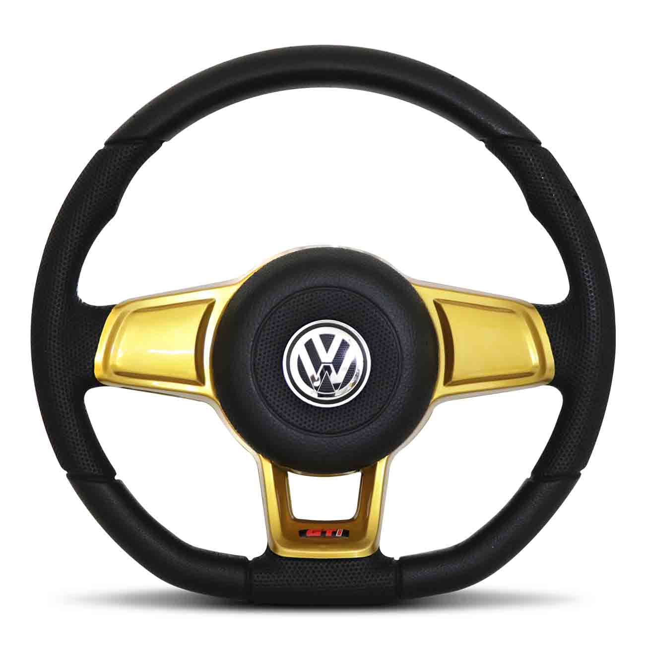 Volante Esportivo Universal Sem Cubo Base Reta Dourado Modelo Golf GTI MK7