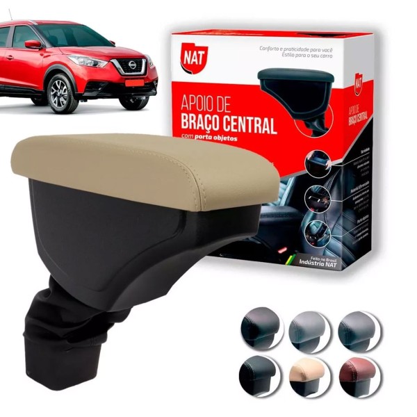 Encontraproduto.com.br - Encosto Descanso de Braço Apoio Kicks 2016 a 2020 e PCD Porta Objetos Eco Couro Encaixe Porta Copos