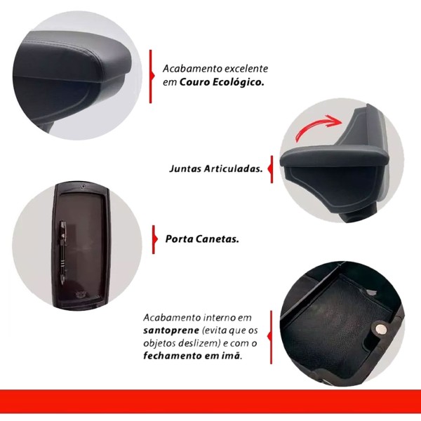 Encontraproduto.com.br - Encosto Descanso de Braço Apoio Kicks 2016 a 2020 e PCD Porta Objetos Eco Couro Encaixe Porta Copos