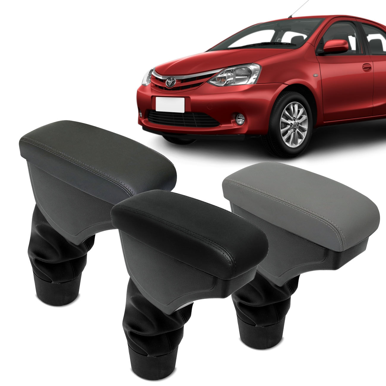 Encosto Descanso de Braço Apoio Etios Hatch Sedan 13 a 20 Porta Objetos Eco Couro Encaixe Porta Copo