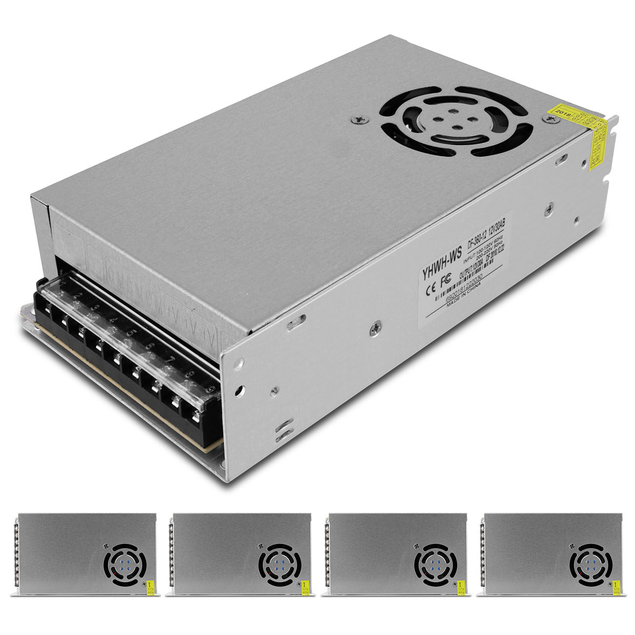 Kit 5 Fontes Chaveadas 12V 30A 360W Entrada Bivolt 110V 220V Metálica Som Automotivo