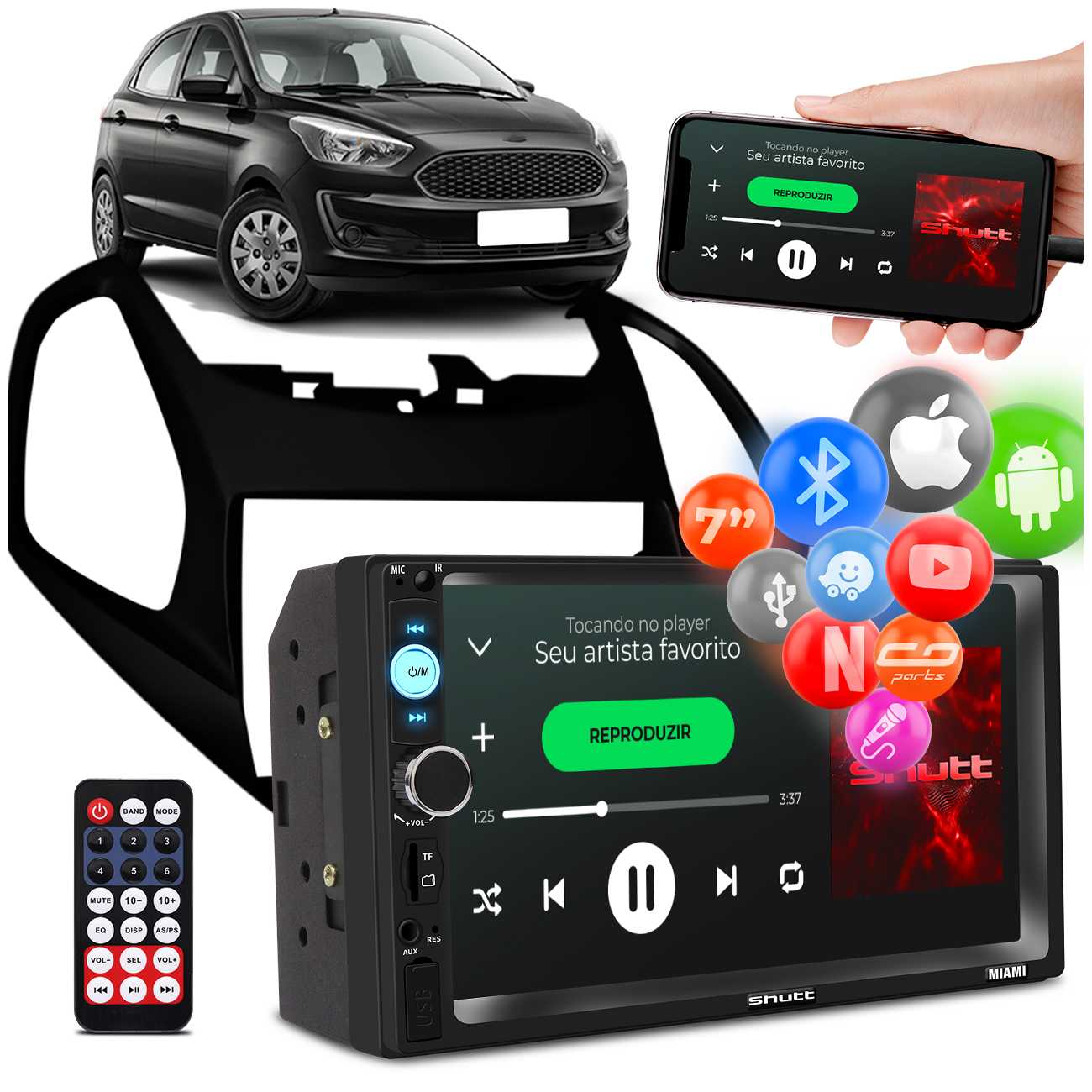 Central Multimídia Ford Ka 2018 a 2020 e PCD 2 Din 7