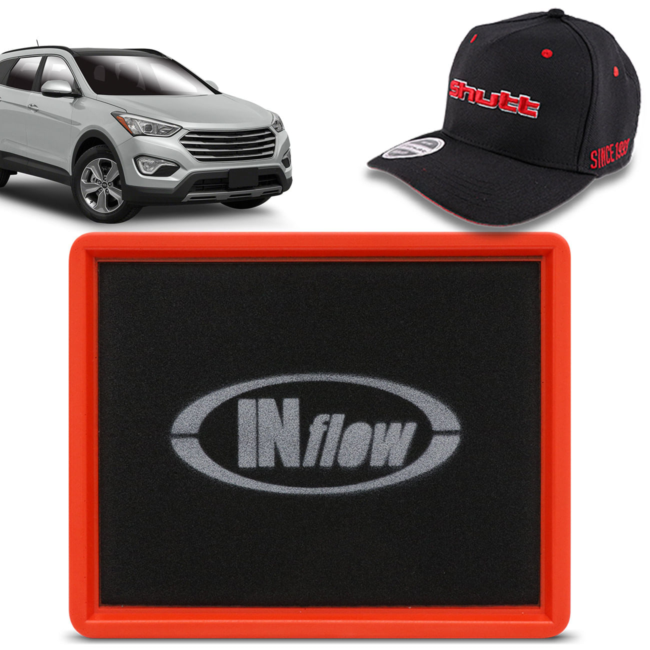 Filtro de Ar Esportivo Inflow Sonata Azera Santa Fé Sorento Sportage Inbox HPF8450 + Brinde