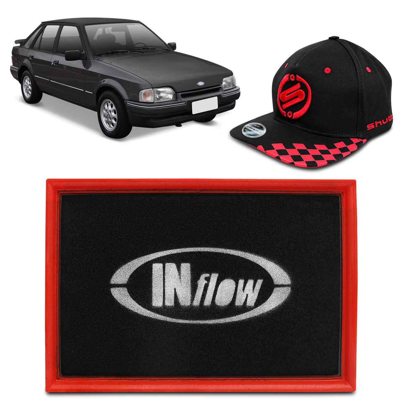Filtro Ar Esportivo Inflow Escort Gol Quadrado Voyage Saveiro Parati Santana Inbox HPF2100 + Brinde