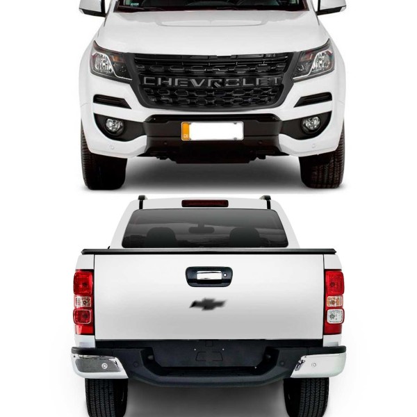 Encontraproduto.com.br - Grade Dianteira S10 Colorado 2017 2018 2019 2020 com Grafia + Emblema Traseiro Black Series