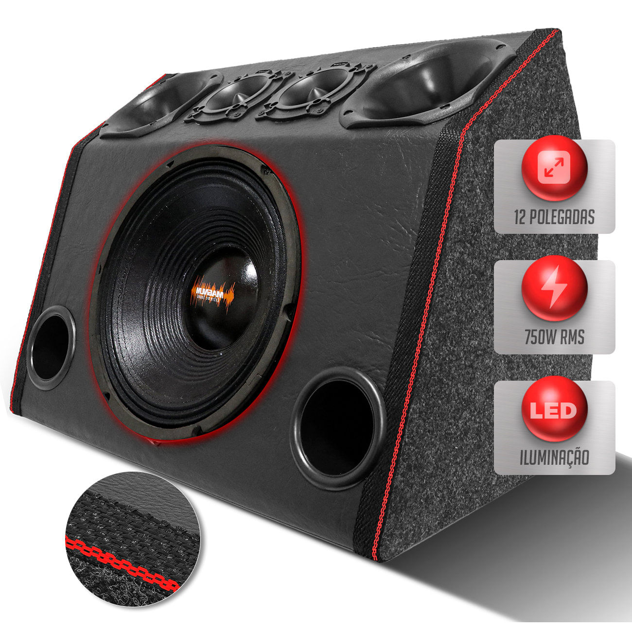 Caixa Som Trio Igrejinha Magnum 750W RMS 2 Driver + 2 Tweeter C/ LED Neon Grave Forte Automotivo