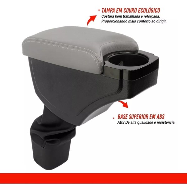 Encontraproduto.com.br - Encosto Descanso de Braço Apoio Onix Cobalt Porta Objetos Couro Ecológico Preto Grafite Cinza