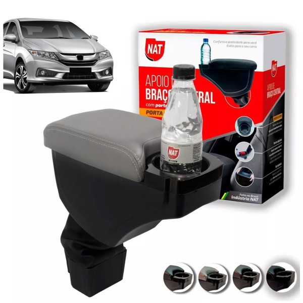 Encontraproduto.com.br - Encosto Descanso Braço Apoio Honda City 2015 2016 2017 2018 2019 2020 Porta Objetos Couro Ecológico