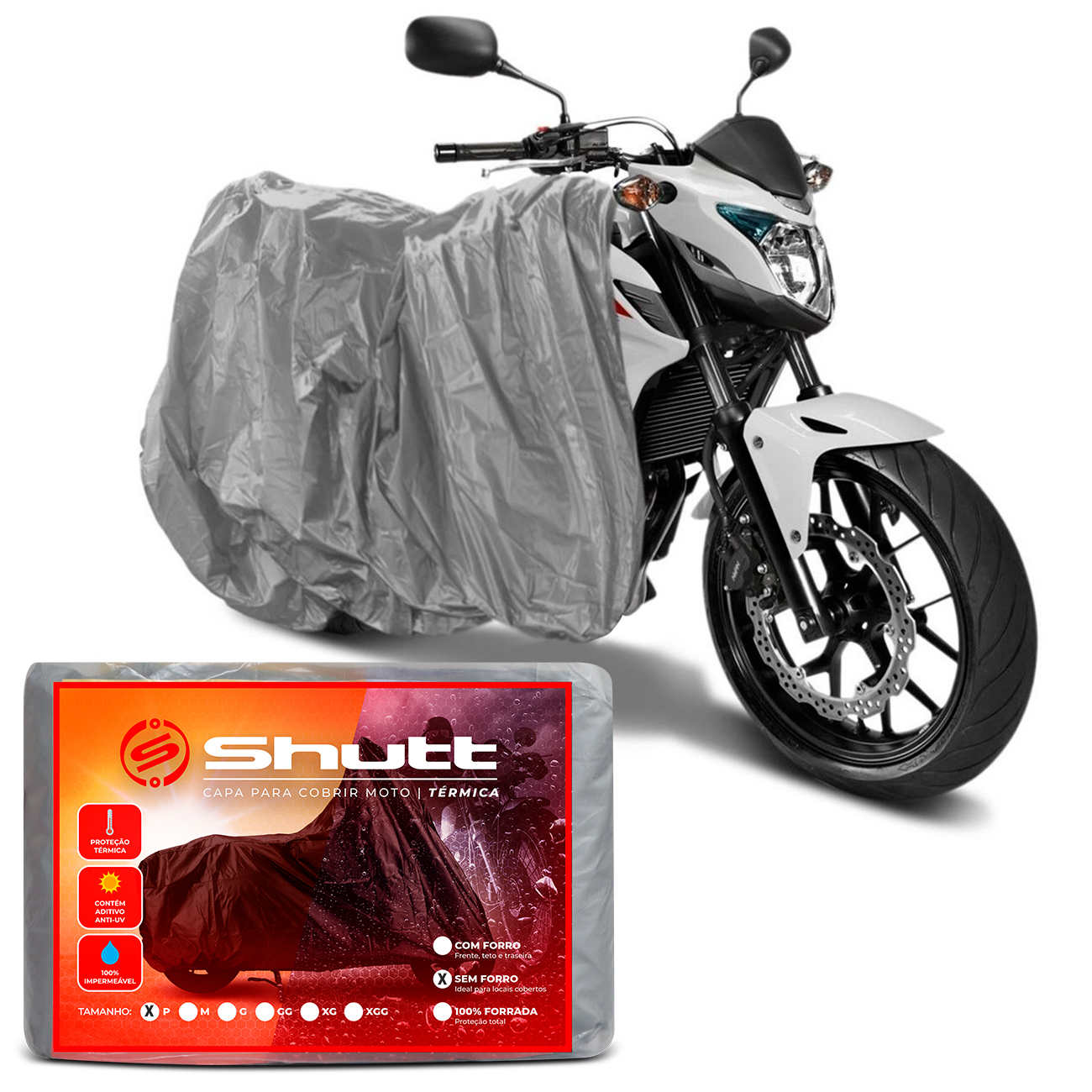 Capa Protetora Cobrir Moto 100% Impermeável Tamanho P M G GG XG EXG Elástica Lisa Prata
