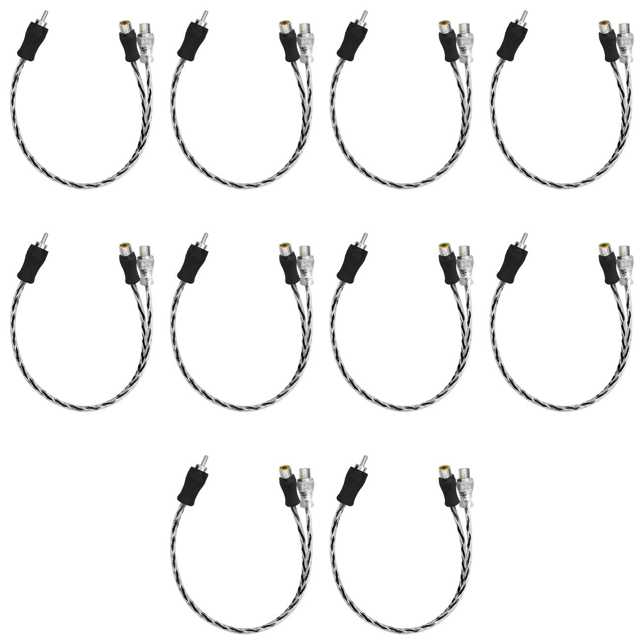Kit Com 10 Cabos Y 1 Macho 2 Fêmeas RCA Injetado Transparente Blindado Banhado a Ouro Tech One