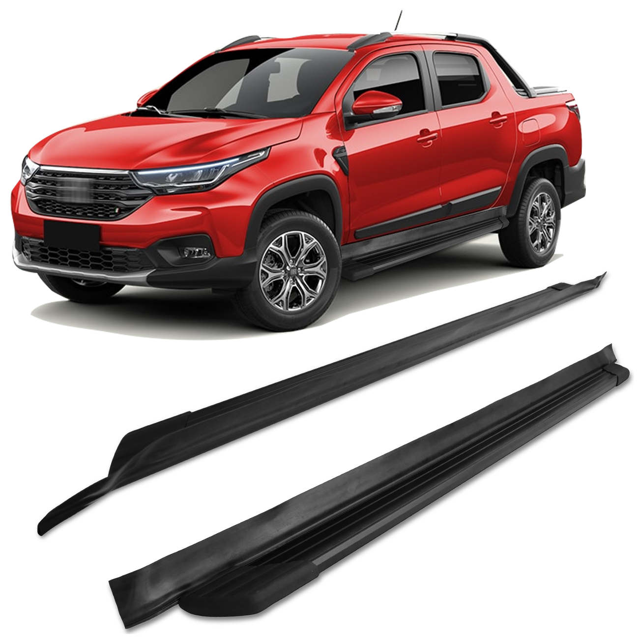 Encontraproduto.com.br - Estribo Lateral Fiat Strada 2021 2022 CD CS Alumínio Preto Bepo SUV II