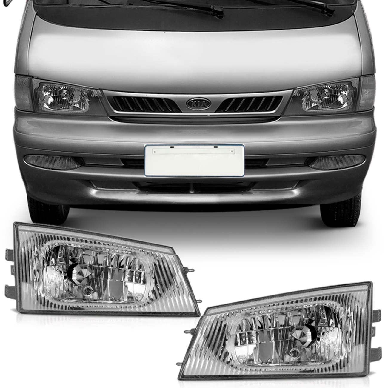 Farol Kia Besta GS 98 99 2000 2001 2002 2003 2004 Máscara Cromada Foco Simples