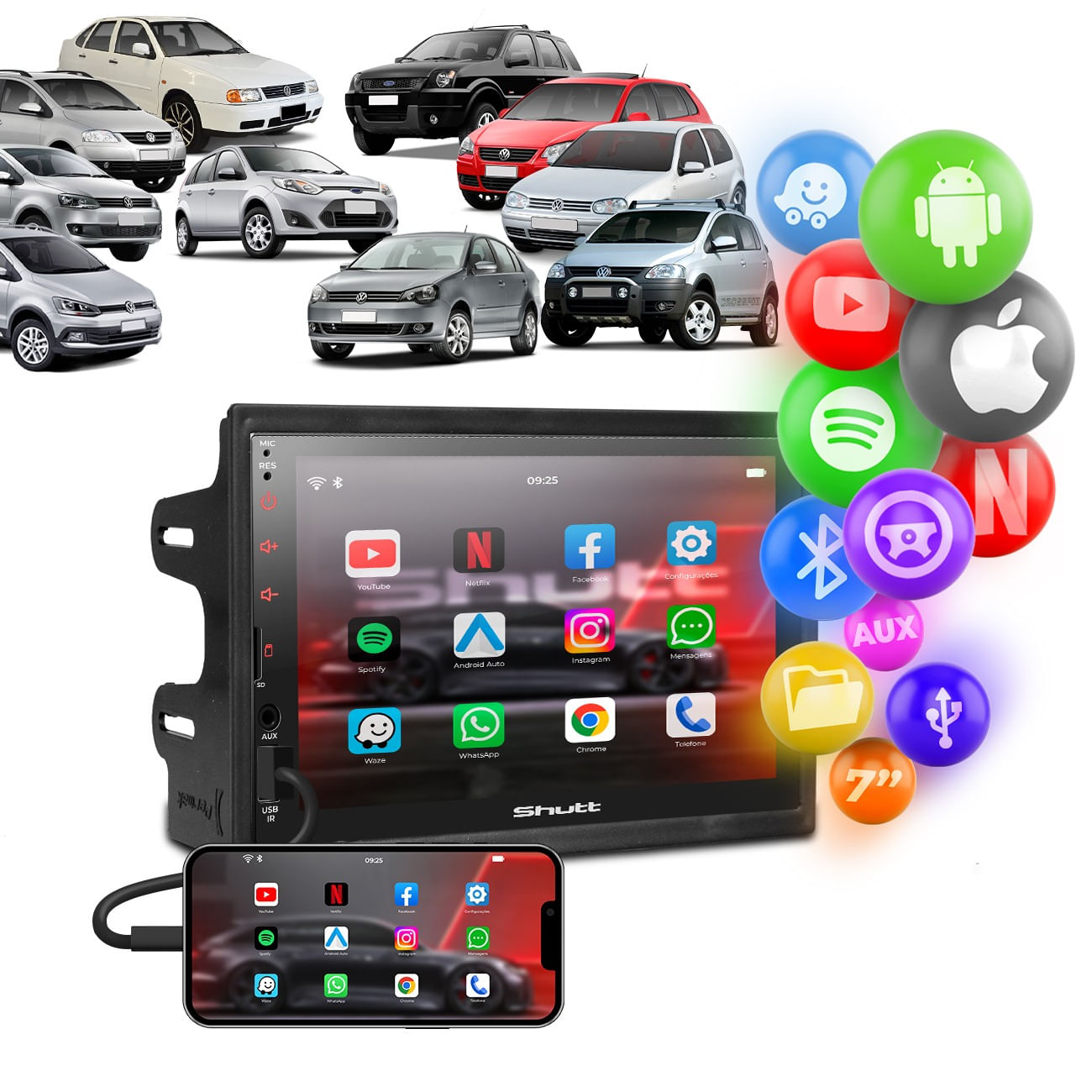 Central Multimídia Golf Polo Fox Fiesta Ecosport 2 Din 7