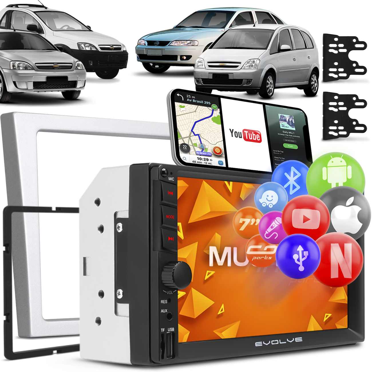 Central Multimídia Corsa Montana Vectra Meriva Multilaser MP5 2Din BT Espelhamento Prata