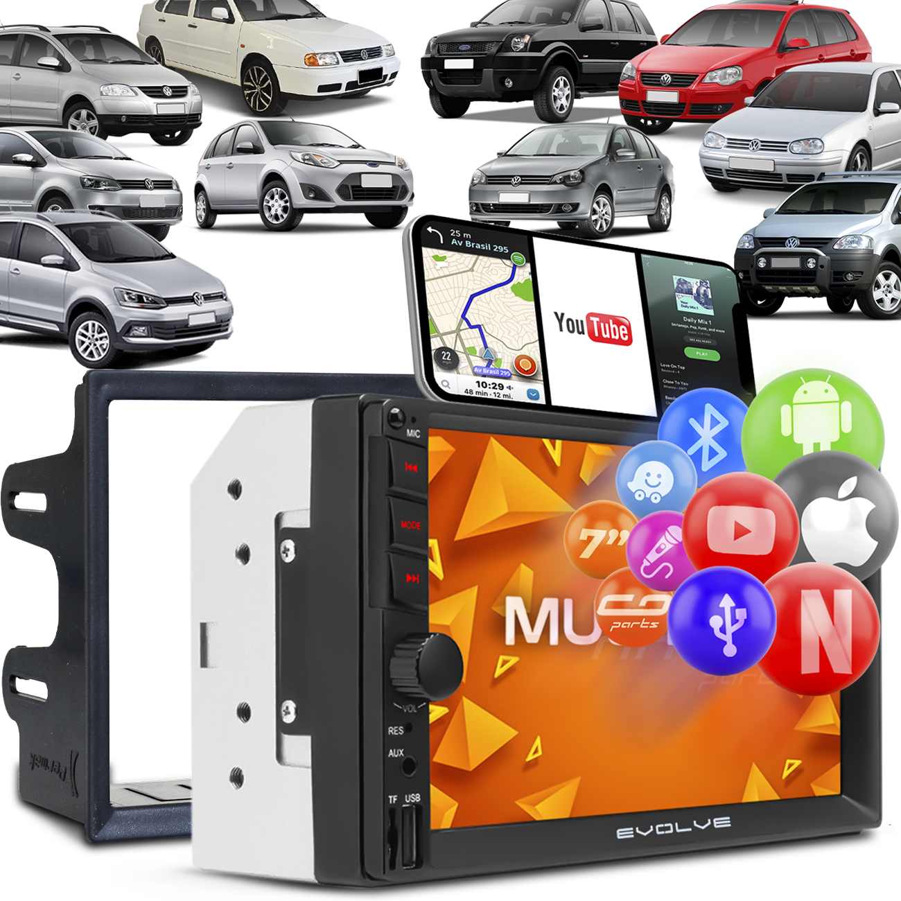 Central Multimídia Golf Polo Fox Bora Fiesta Multilaser Evolve GP348 MP5 2Din BT Espelhamento