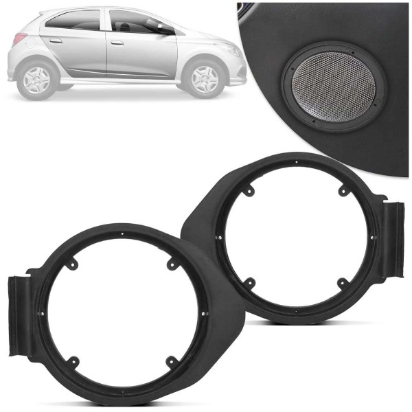 Encontraproduto.com.br - Par de Aro Adaptador para Alto-falante Onix Prisma Cobalt Spin Preto 6 Polegadas Dianteiro Traseiro