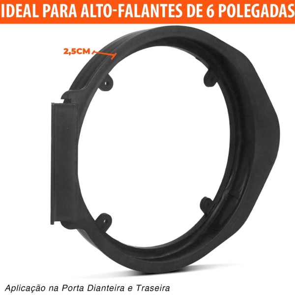 Encontraproduto.com.br - Par de Aro Adaptador para Alto-falante Onix Prisma Cobalt Spin Preto 6 Polegadas Dianteiro Traseiro
