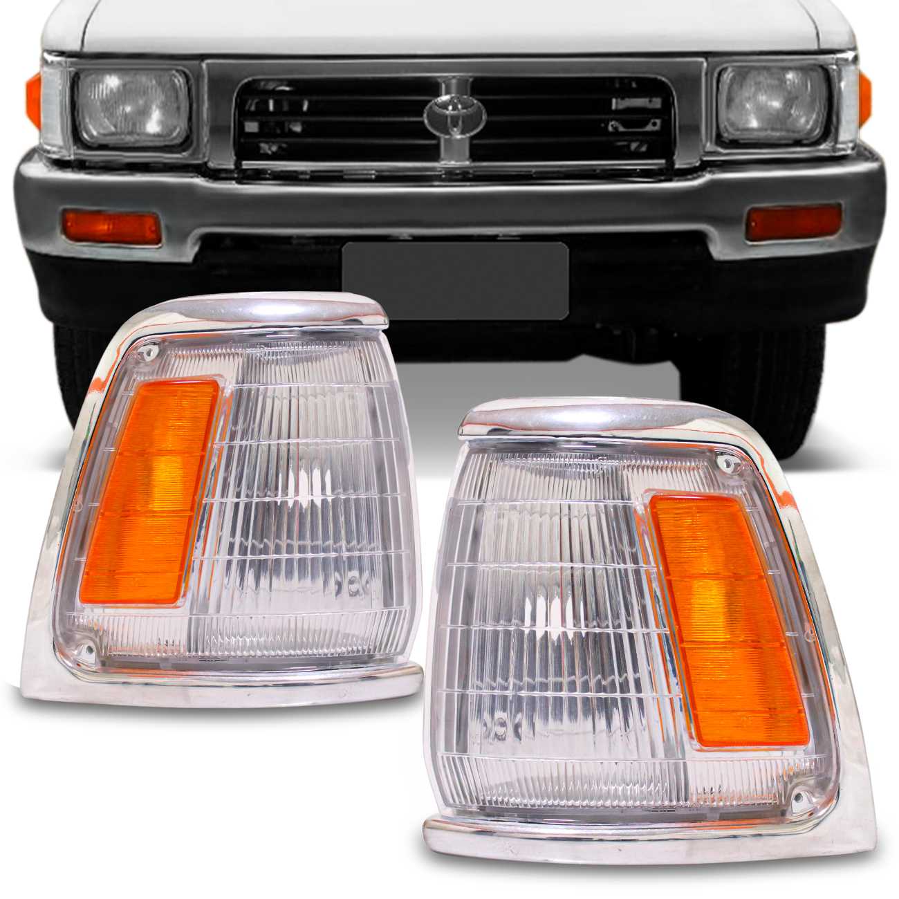 Lanterna Dianteira Pisca Hilux 4x2 93 94 95 96 97 98 99 2000 2001 Cristal Âmbar Aro Cromado