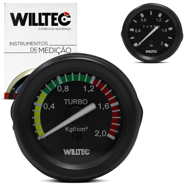 Encontraproduto.com.br - Manômetro Turbo Medidor de Pressão Universal Willtec Racing 52mm 60mm