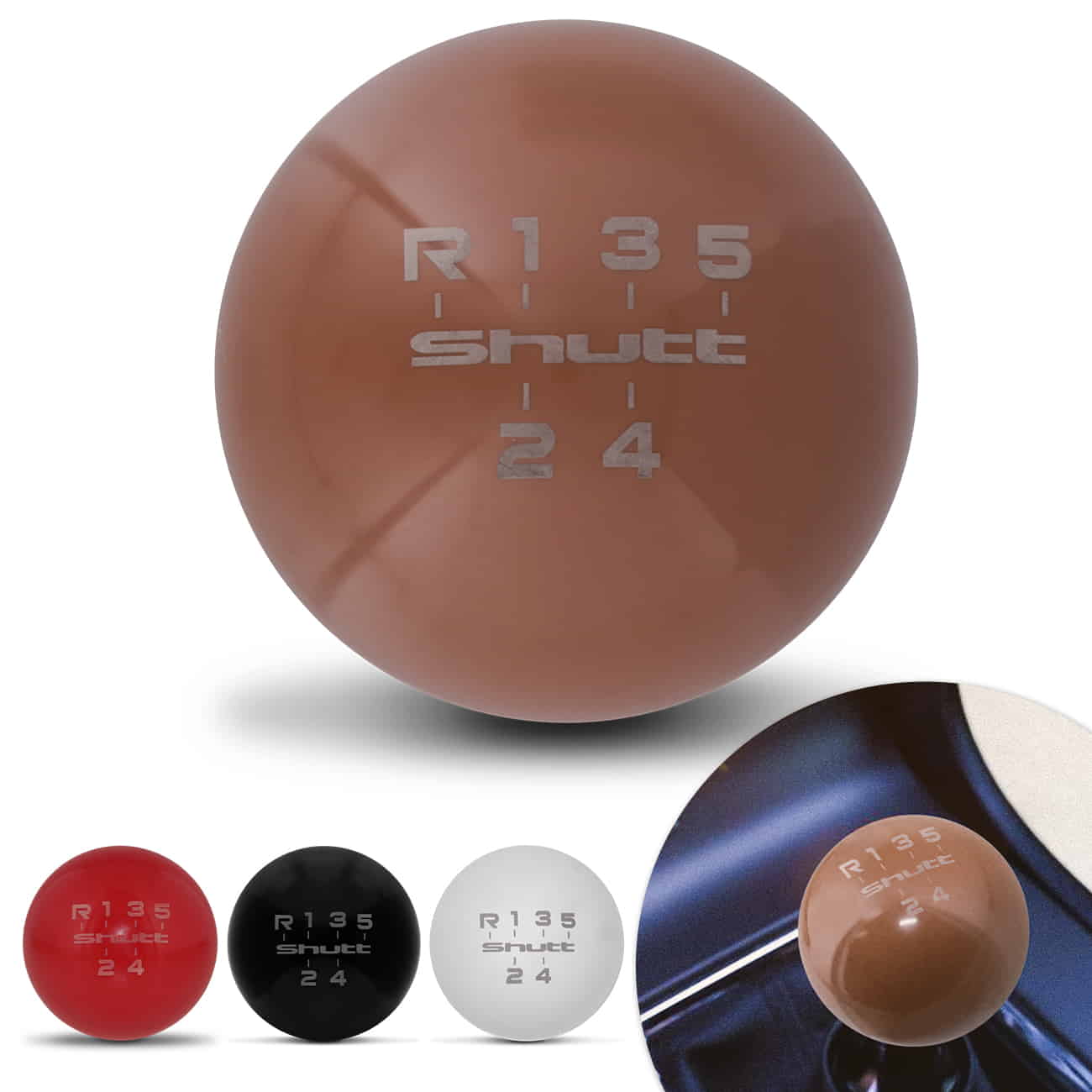 Manopla de Câmbio Shutt Bola Ré Para Frente Universal Branco Preto Marrom Vermelho Redondo Tuning