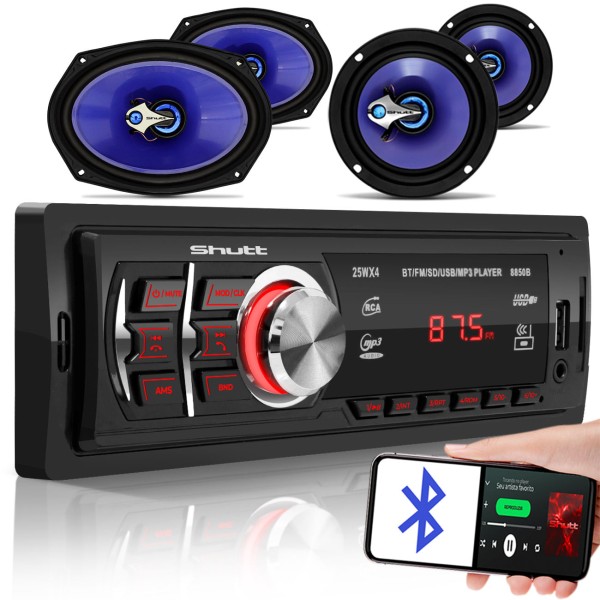 Player Automotivo Shutt Montana MP3 1 Din LCD Bt USB Par Alto Falante Triaxial 260W RMS 4 Ohms