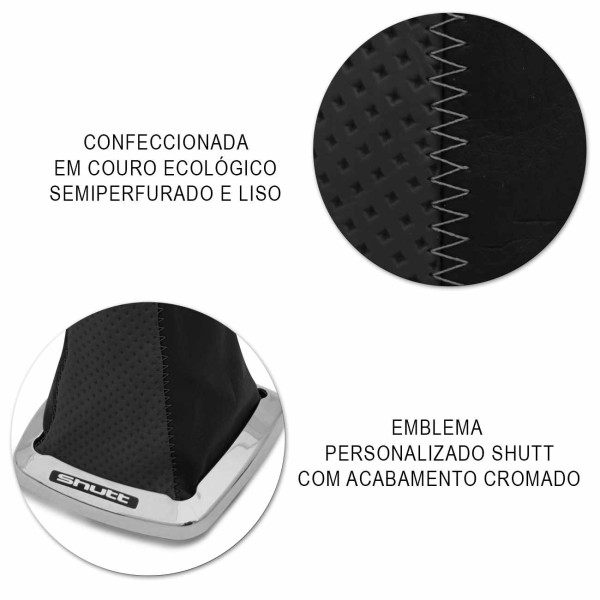 Encontraproduto.com.br - Kit Coifa Câmbio Palio Strada Siena G1 G2 Preto e Cinza com Base Cromada e linha Cinza Com Manopla