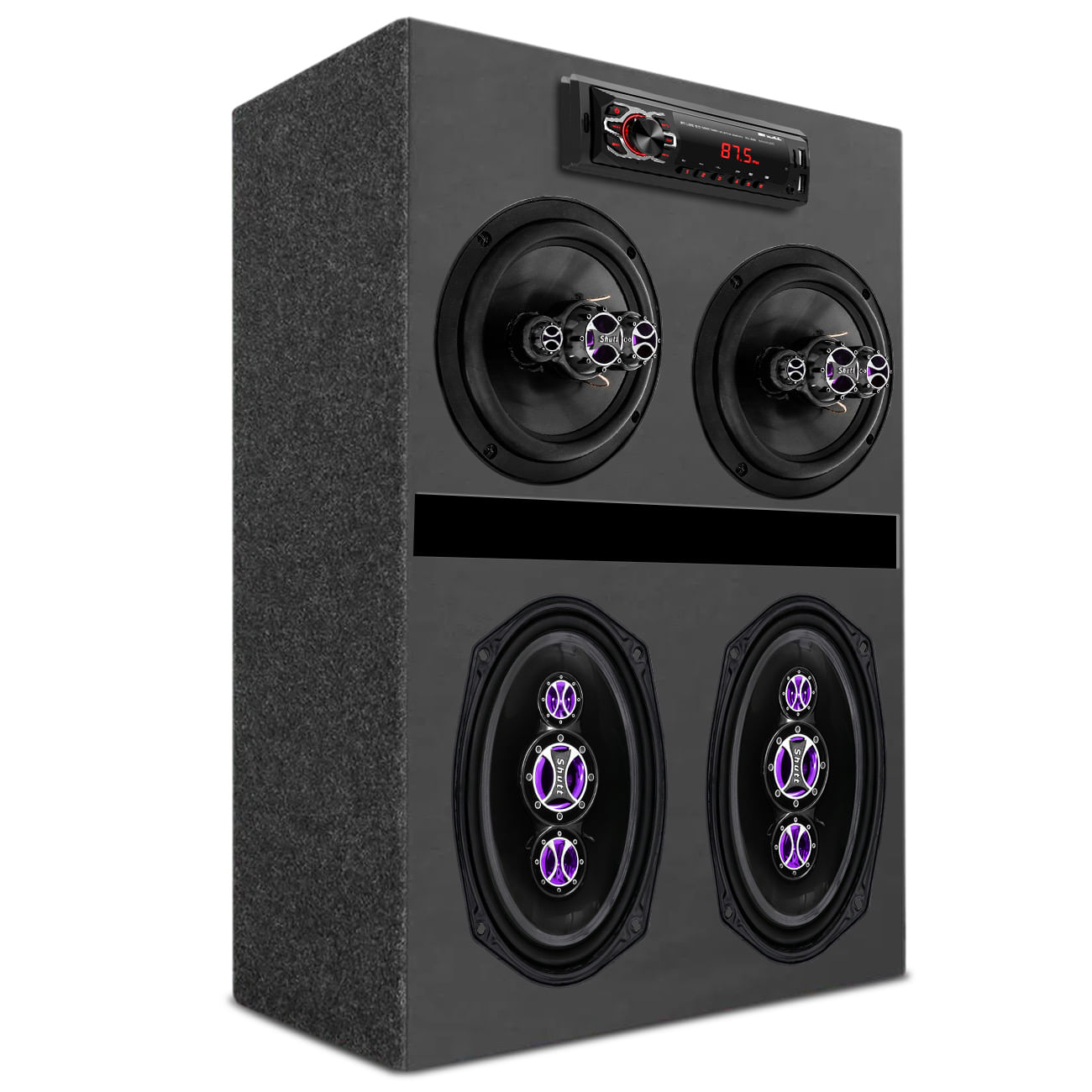 Caixa Som Residencial 2 Falantes SH.601 200W + Falantes SH6916 320W Modulo Taramps Player Shutt